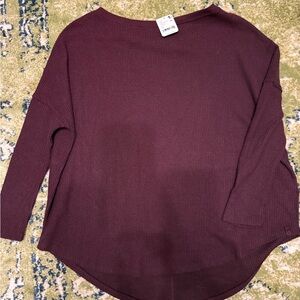 Free People Latte Blues Burgundy Long Sleeve Thermal Top NWT